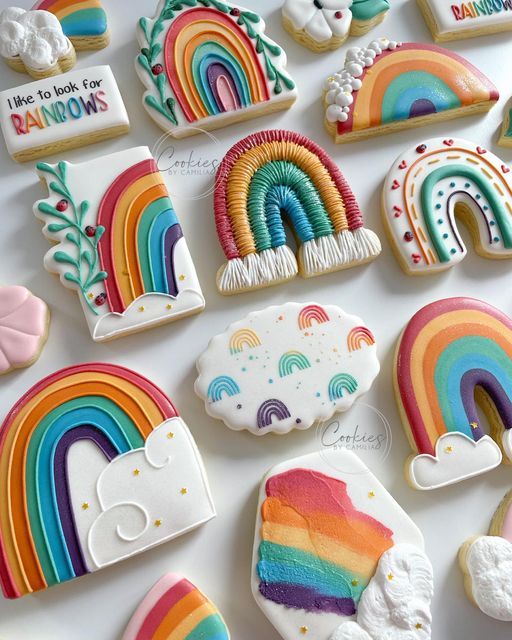 Vibrant Rainbow-Inspired Cookie Designs Inspire Playful Nail Art.