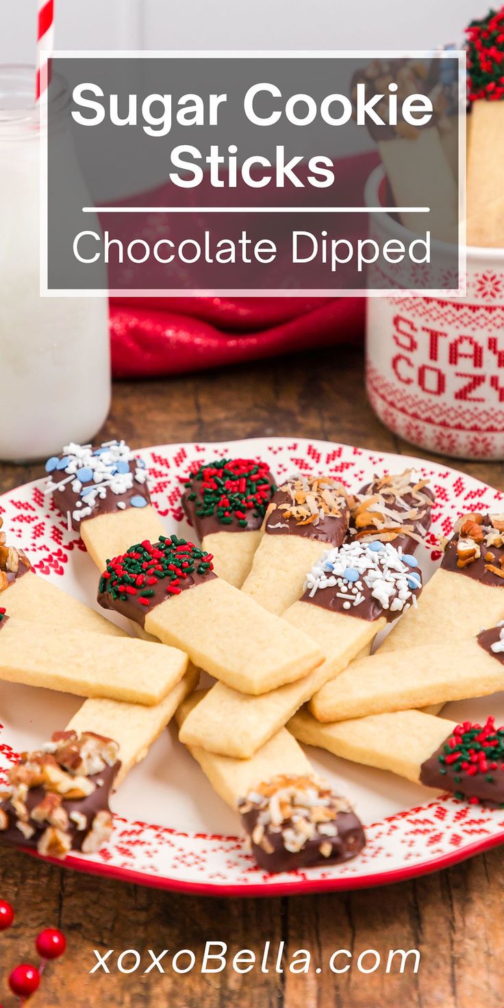 Festive Chocolate-Dipped Sugar Cookie Sticks: A Cheerful Holiday Treat.