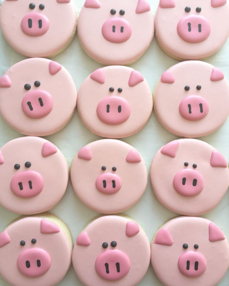 Whimsical Pig-Themed Cookies: Playful Round Treats with Smooth Pink Icing for Any Celebration.