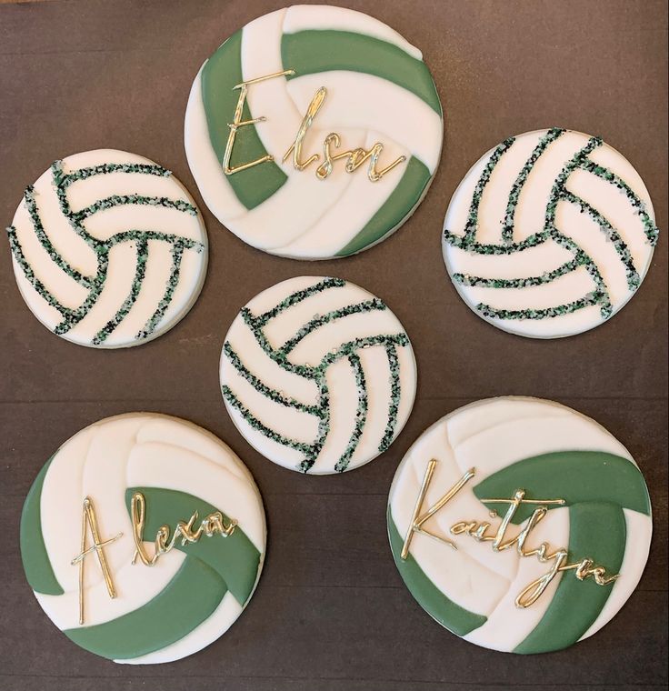 Volleyball-Themed Decorative Cookies with White and Green Icing for Team Celebrations