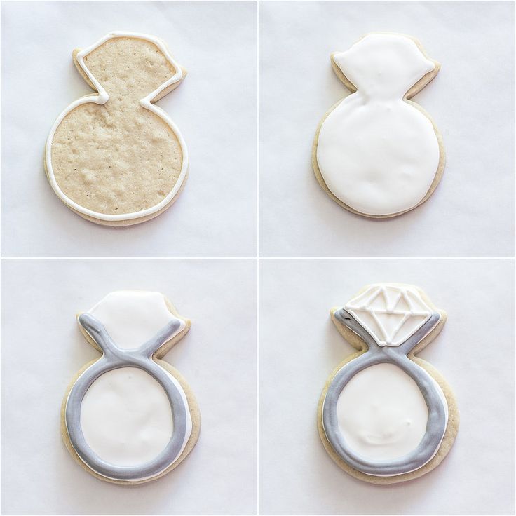 Engagement Ring-Themed Decorative Cookies: A Step-by-Step Icing Process.