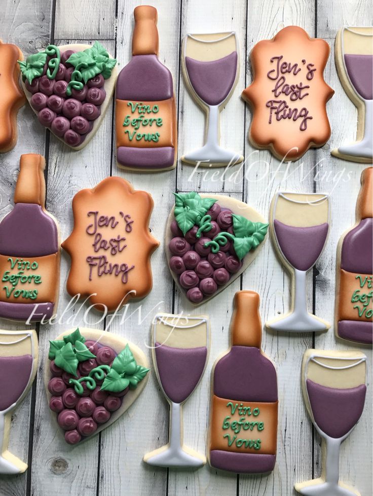 Elegant Wine-Themed Colorful Cookie Designs for Festive Celebrations.