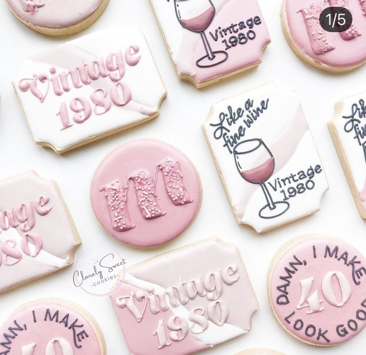 Vintage Wine-Themed Decorative Cookies in Soft Pink Hues for Elegant Celebrations.