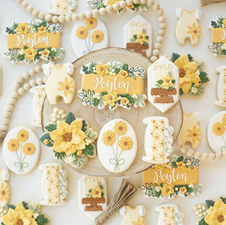 Festive Display of Cheerful Decorative Cookies with Vibrant Floral Accents.