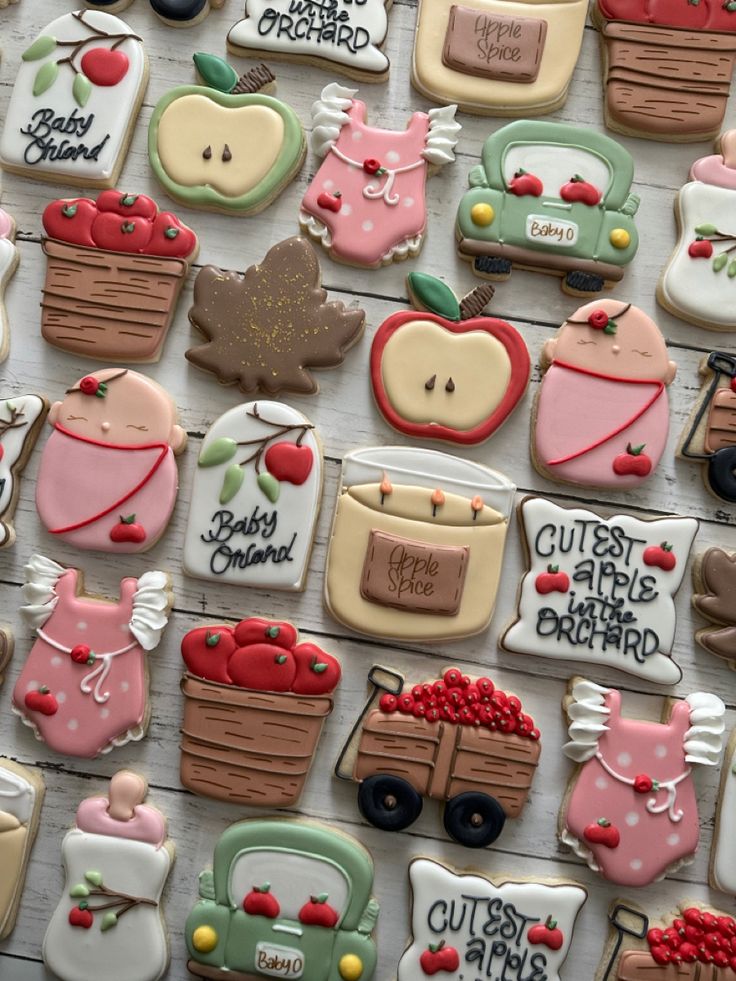 Whimsical Apple Orchard-Themed Decorated Cookies for Festive Celebrations