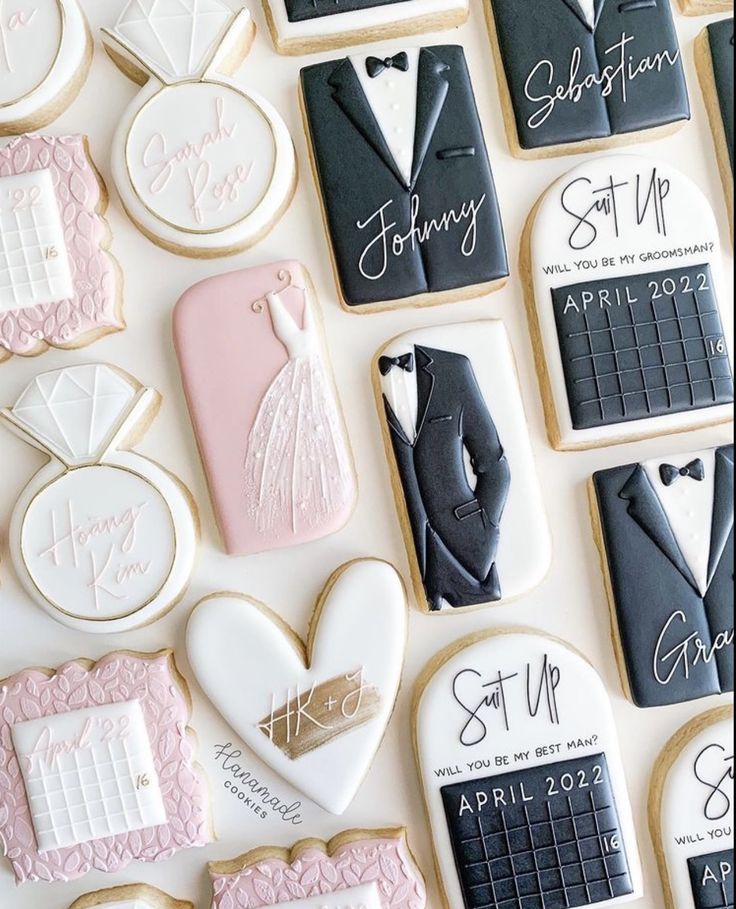 Charming Wedding-Themed Decorated Cookies for Celebrations.