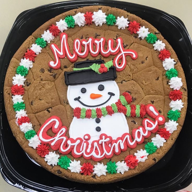 Cheerful Snowman Cookie Cake Design with Festive Decorations and Whimsical Lettering