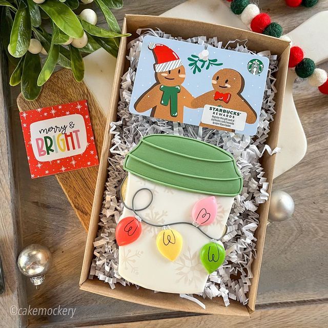 Whimsical Holiday Cookie Gift Box: Festive Coffee Cup Design with Cheerful Card