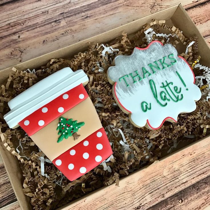 Festive Holiday Cookie Design with Cheerful Coffee Cup and Scalloped Message.