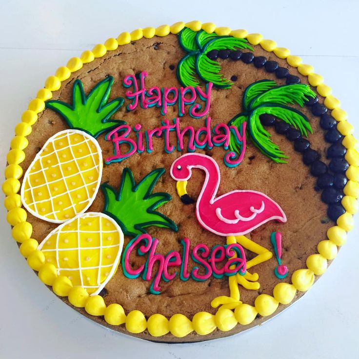 Vibrant Tropical-Themed Birthday Cookie Cake with Cheerful Designs