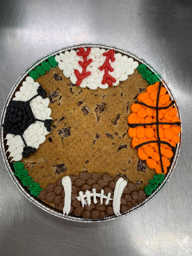 Vibrant Sports-Themed Decorative Cookie Pie with Chocolate Chip Base