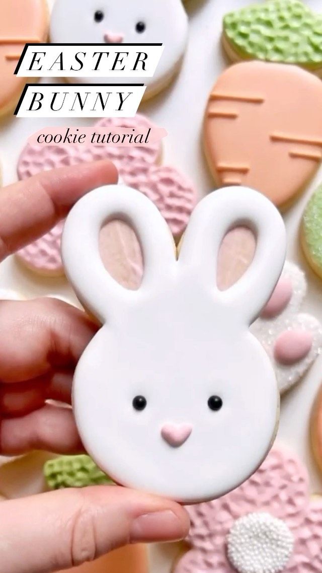 Whimsical Easter Bunny Cookie Design: Adorable White Bunny Faces with Colorful Spring-Inspired Accents.