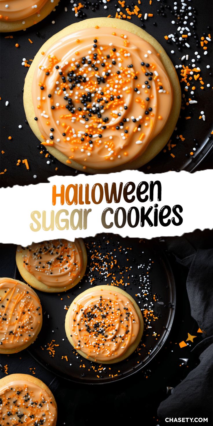 Festive Halloween Sugar Cookies with Vibrant Orange Icing and Sprinkles