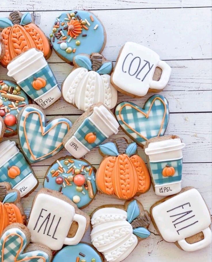 Playful Autumn-Themed Colorful Cookies with Cozy Fall Designs.