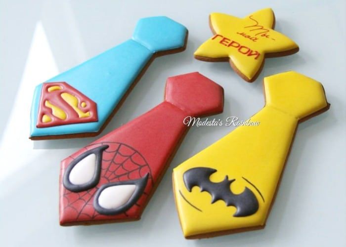 Superhero-Themed Colorful Tie-Shaped Cookies for Celebrations