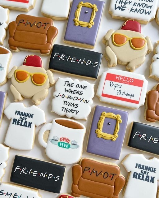 TV Show-Inspired Decorative Cookies Featuring Iconic Elements and Classic Moments.