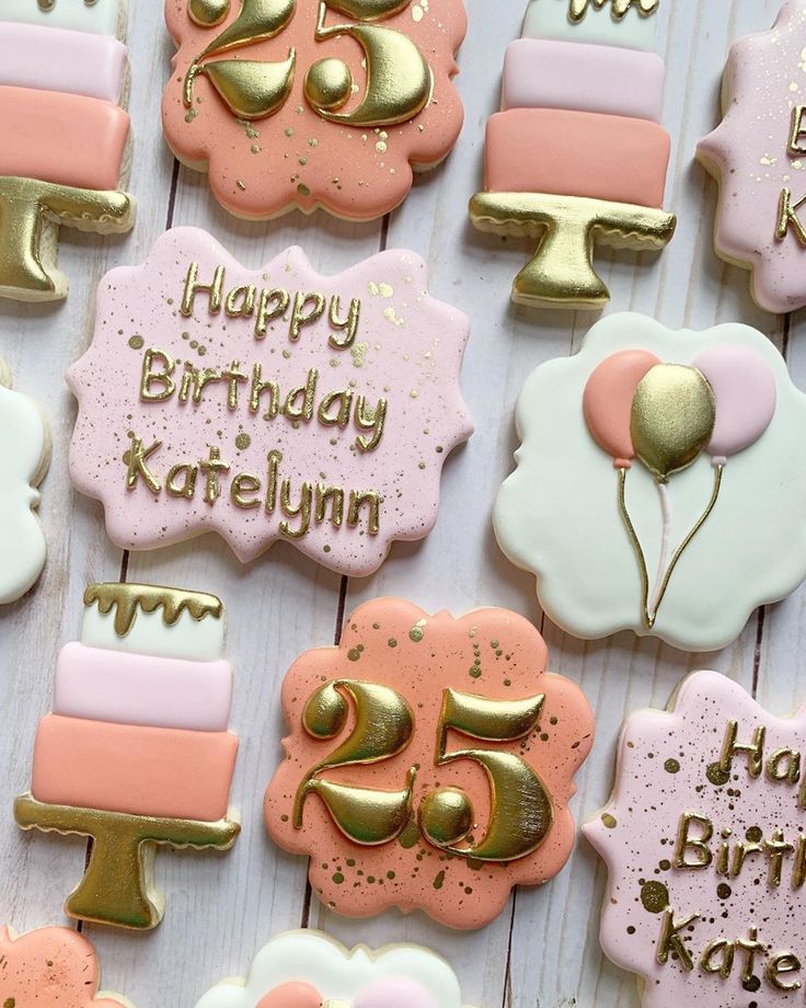 Charming Colorful Birthday Cookies with Elegant Designs and Soft Pastel Hues.