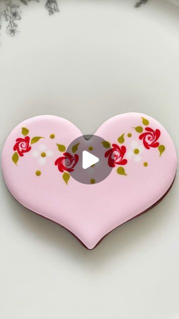 Charming Heart-Shaped Cookie Design with Soft Pink Base and Floral Accents