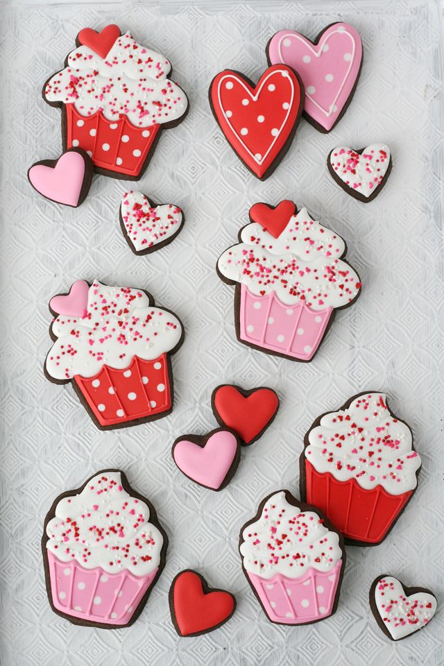 Festive Display of Colorful Cupcakes and Heart-Shaped Cookies