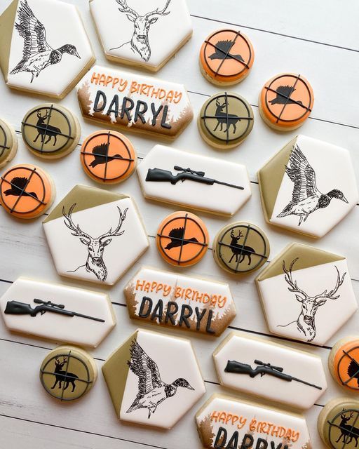 Themed Artistic Cookies Celebrate Hunting and Wildlife in Vibrant Detail for Birthday Celebrations.