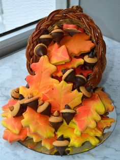 Charming Autumn-Themed Cookies in a Delightful Basket