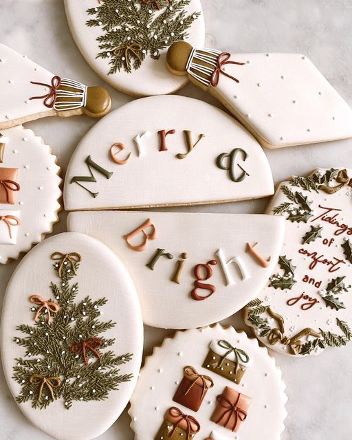 Intricately Designed Festive Cookies: A Warm Holiday Aesthetic with Pastel Colors.