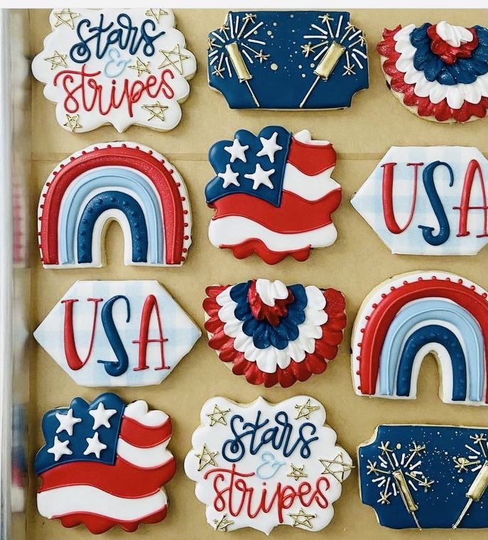 Patriotic Themed Colorful Cookie Designs for Festive Celebrations.