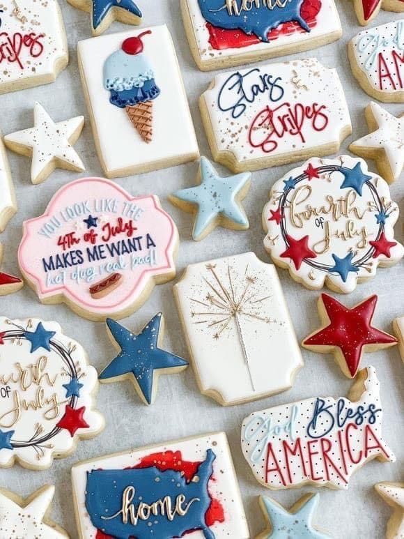 Patriotic Celebration Cookies: Colorful Stars and Stripes with Festive Icing Details