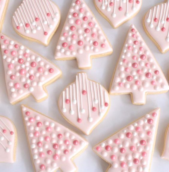 Charming Pink and White Christmas Cookie Designs Inspire Holiday Nail Art.