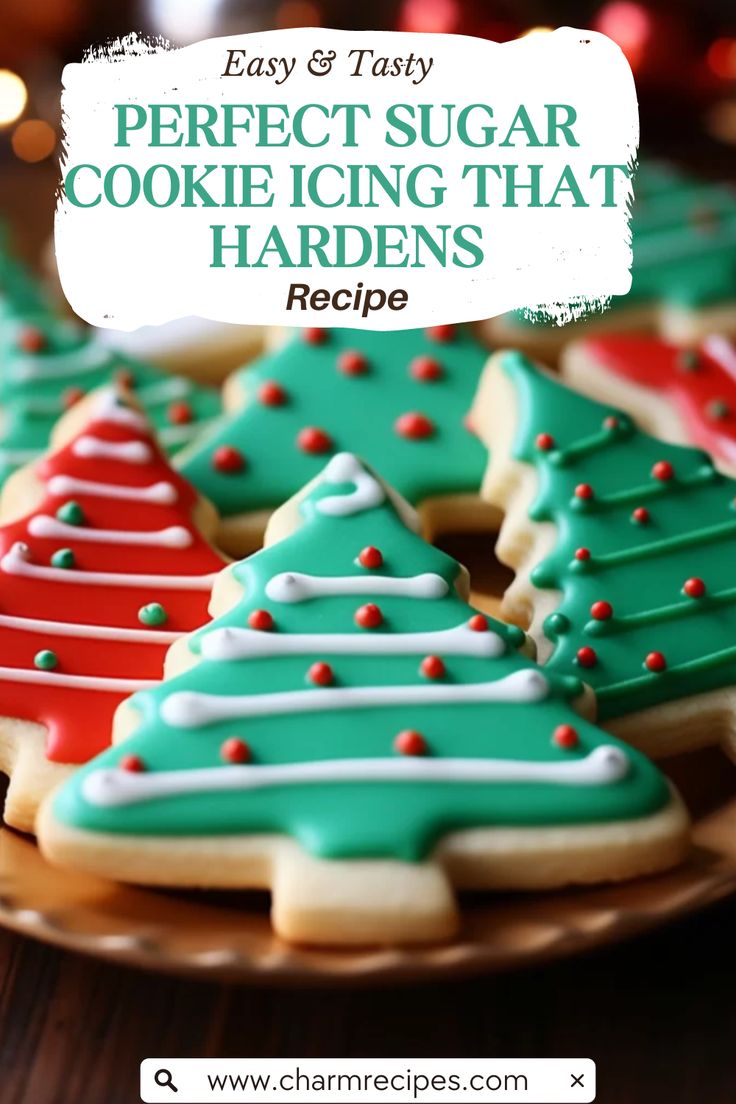 Festively Decorated Colorful Christmas Tree Sugar Cookies on a Rustic Wooden Table.