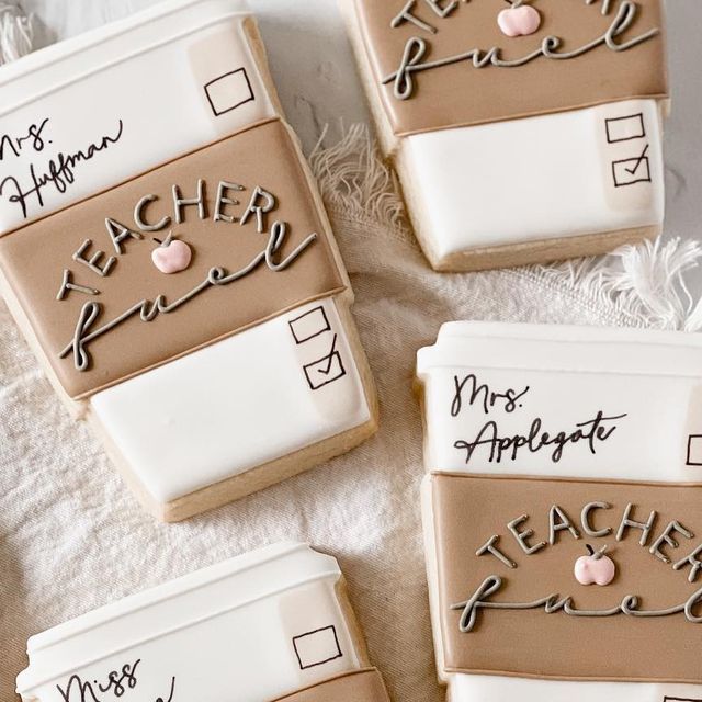 Playful Coffee Cup Cookie Designs for Teacher Appreciation Gifts