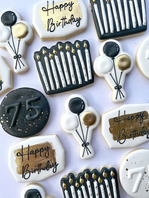 Elegant Celebratory Decorated Cookies for Stylish Birthday Parties.