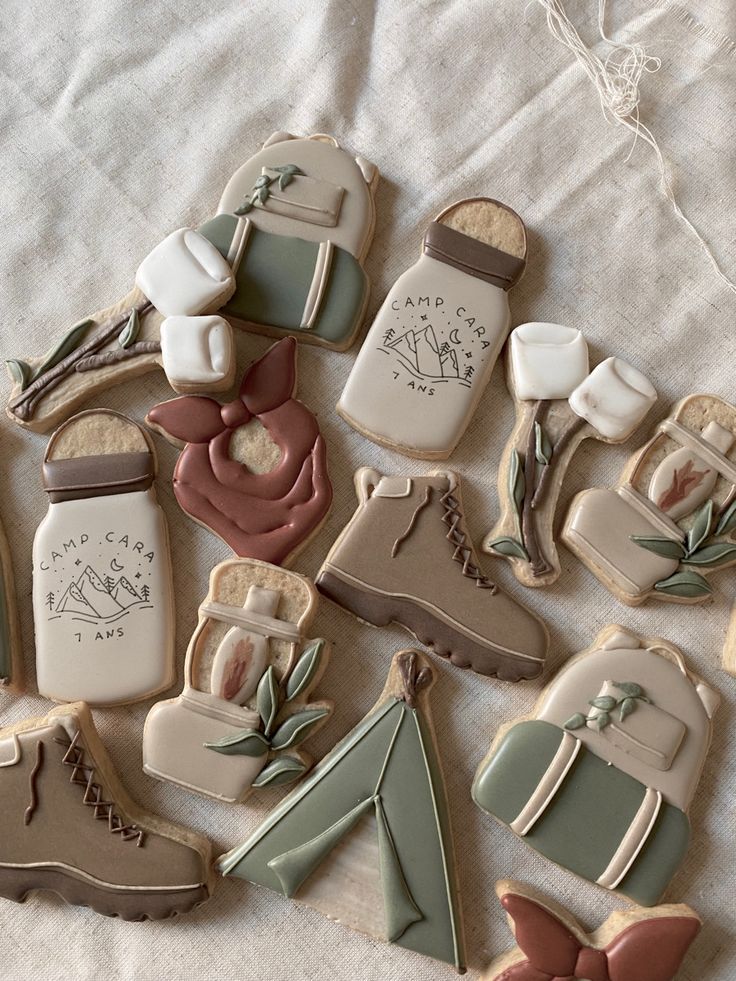 Whimsical Camping-Themed Cookies with Nature-Inspired Designs for Rustic Events