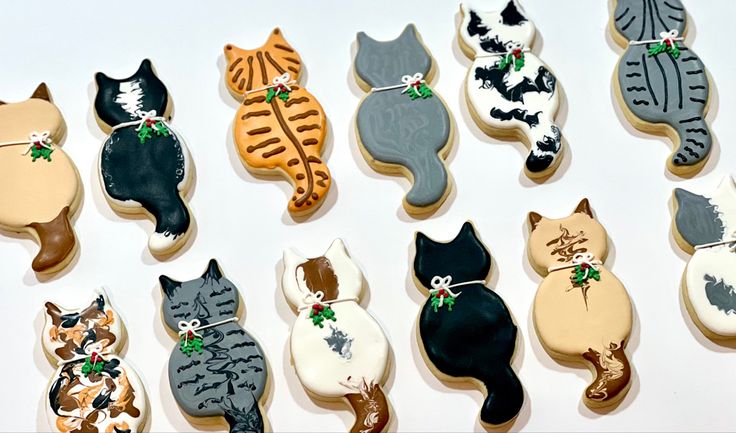 Festive Cat-Shaped Cookies: A Colorful Collection of Playful Treats for Celebrations.