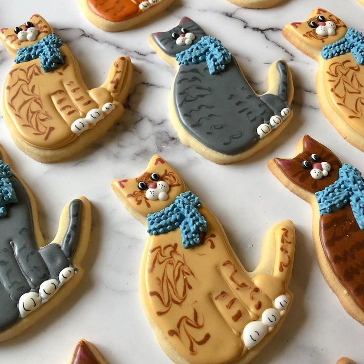 Whimsical Cat-Shaped Cookies: Colorful, Intricate Delights for Cat Lovers.