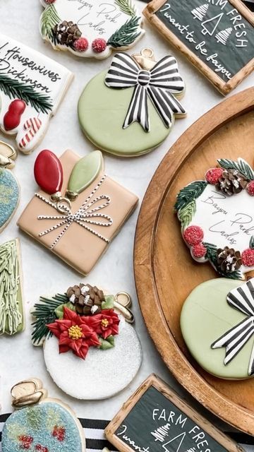 Elegant Festive Cookie Designs: Holiday Motifs and Vibrant Decorations for Celebrations.