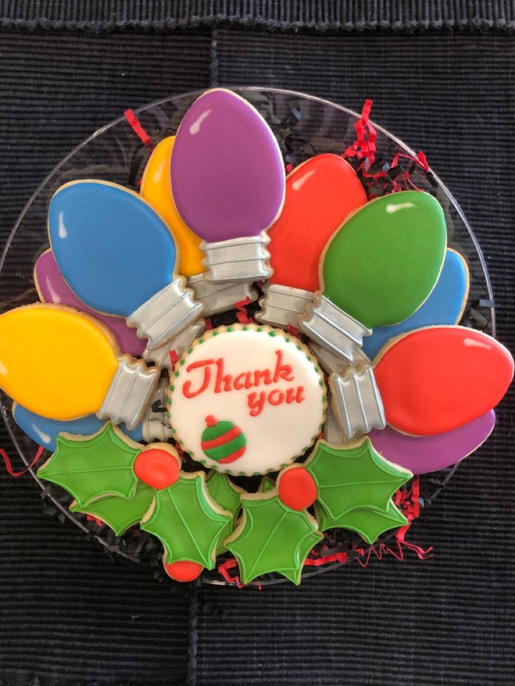 Festive Circular Display of Colorful Holiday-Themed Cookies.