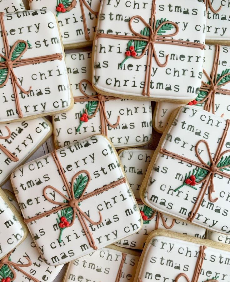 Festive Christmas Cookies Decorated as Wrapped Gifts for Holiday Cheer.