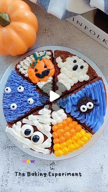 Whimsical Halloween-Themed Cake with Colorful Slice Designs and Festive Frosting.