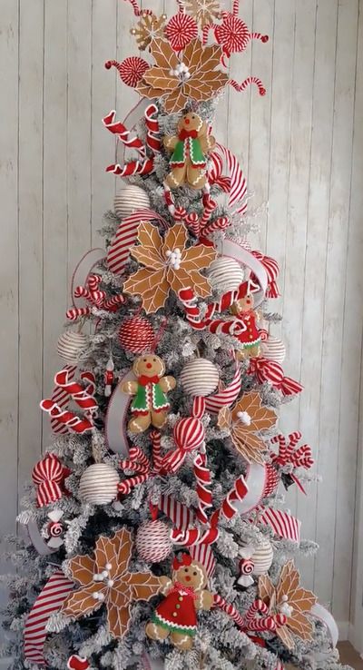 Playful Decorated Christmas Tree with Whimsical Gingerbread and Candy Canes.