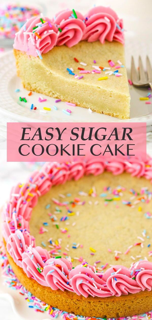 Festive Round Cookie Cake with Pink Frosting and Colorful Sprinkles.