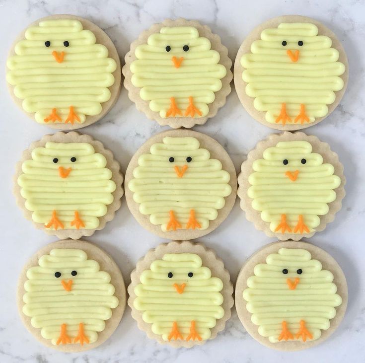 Playful Spring Chick Cookies Design in Soft Pastel Shades.