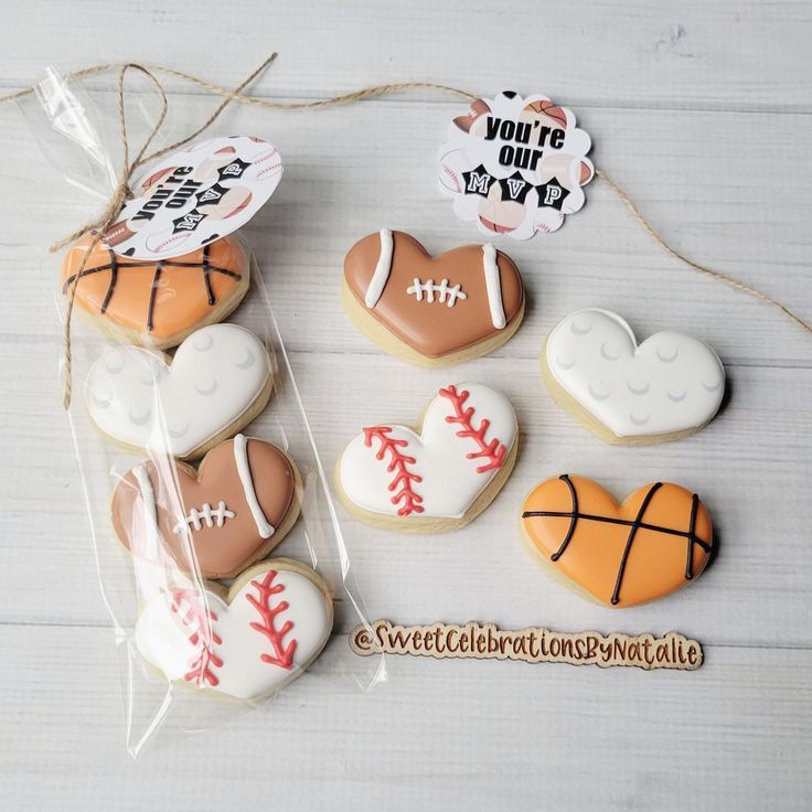 Sport-themed Decorative Cookies: Creative, Heart-Shaped Treats for Celebrations.