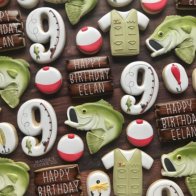 Vibrant Fishing-Themed Decorative Birthday Cookies for Festive Celebrations