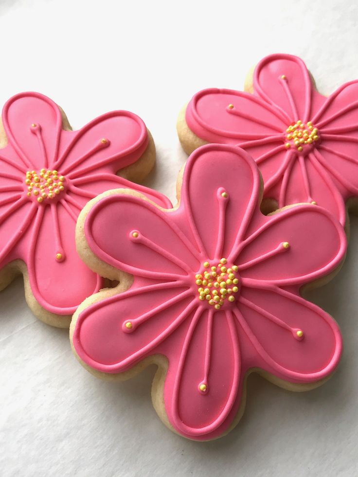 Whimsical Floral Cookies with Pink Icing and Cheerful Yellow Accents