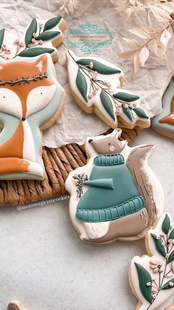 Whimsical Animal-Themed Cookies: Intricate Fox and Squirrel Designs in Pastel Colors