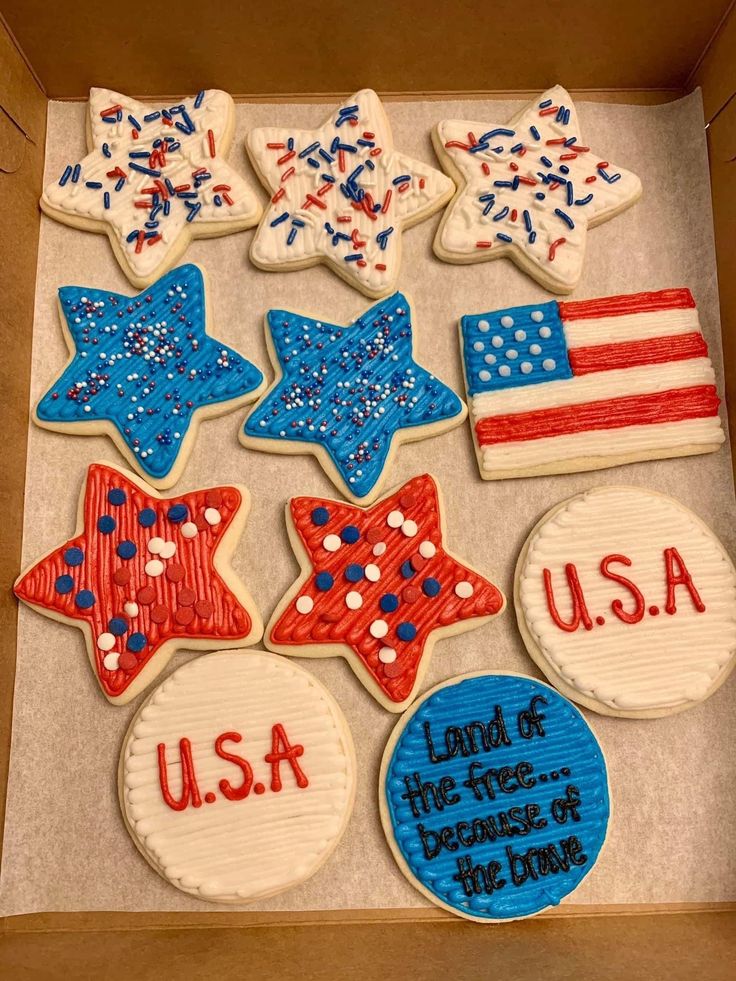 Festively Decorated Star-Shaped Cookies in Patriotic Colors