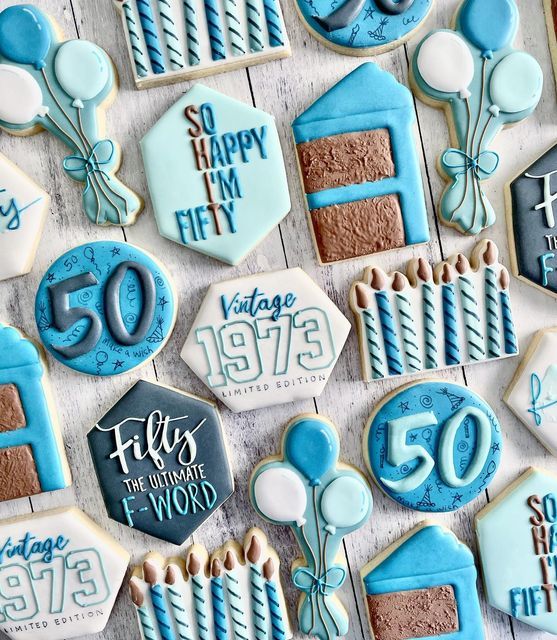 Festive Celebration-Themed Cookies with Colorful Designs and Personalized Lettering.