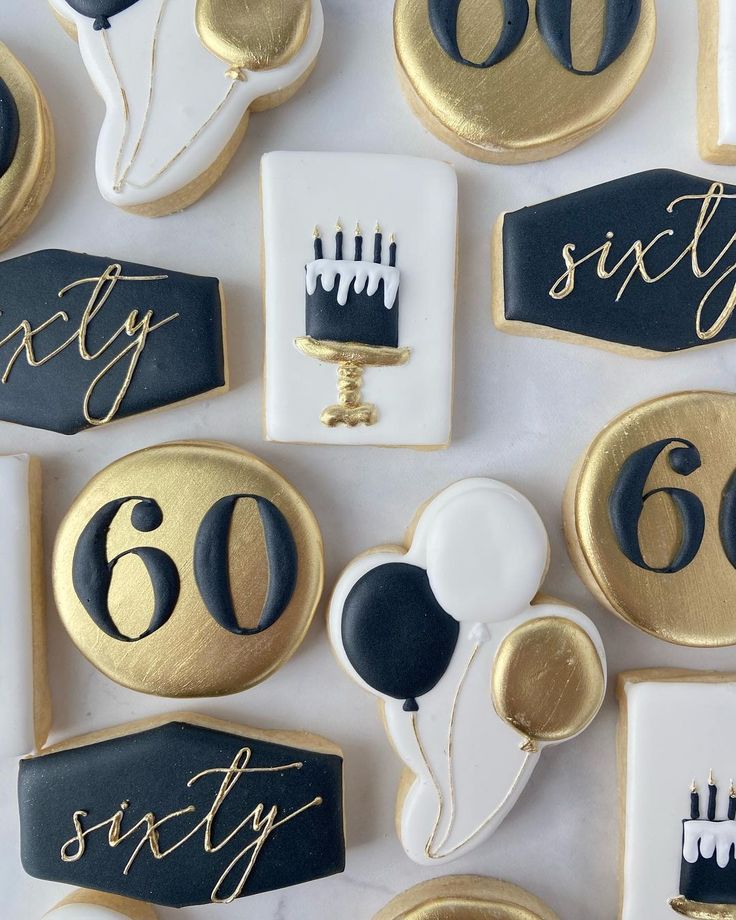 Sophisticated Black, White, and Gold Cookie Designs for Celebrations