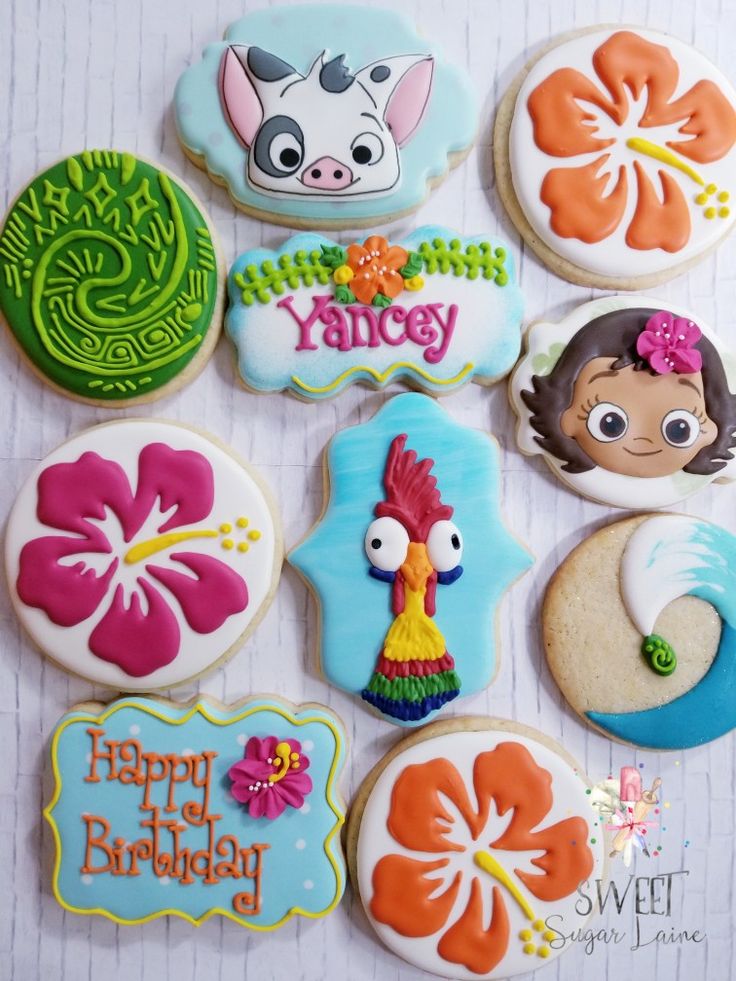 Tropical-Themed Colorful Cookies with Playful Designs for Festive Celebrations